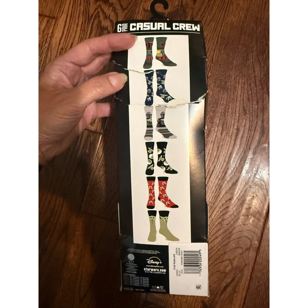 Star Wars Mandalorian Mens 6 Pack Crew Socks Grogu Baby Yoda Boba Fett Size 8-12